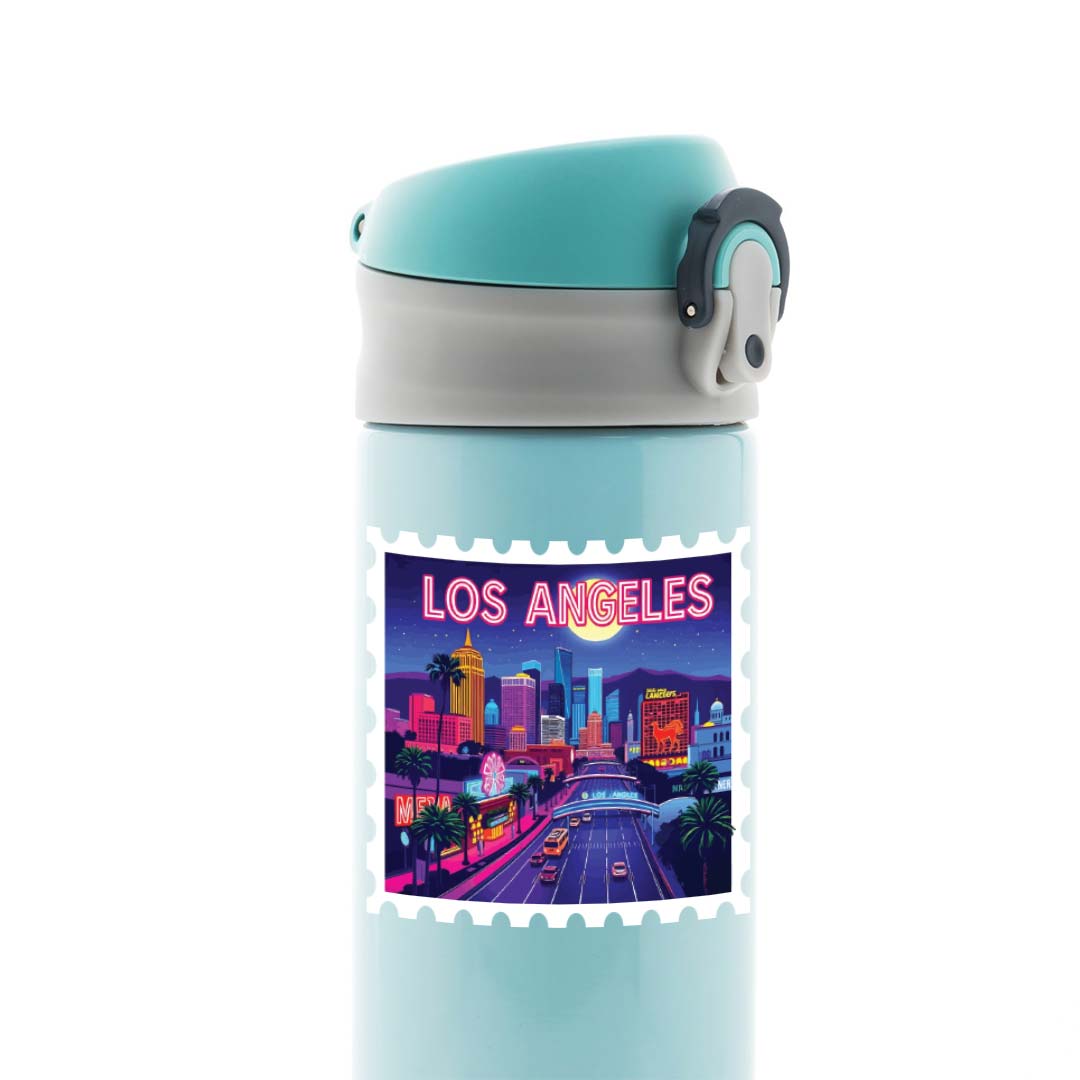 Los Angeles Neon Night Skyline Post Stamp Travels Stickers