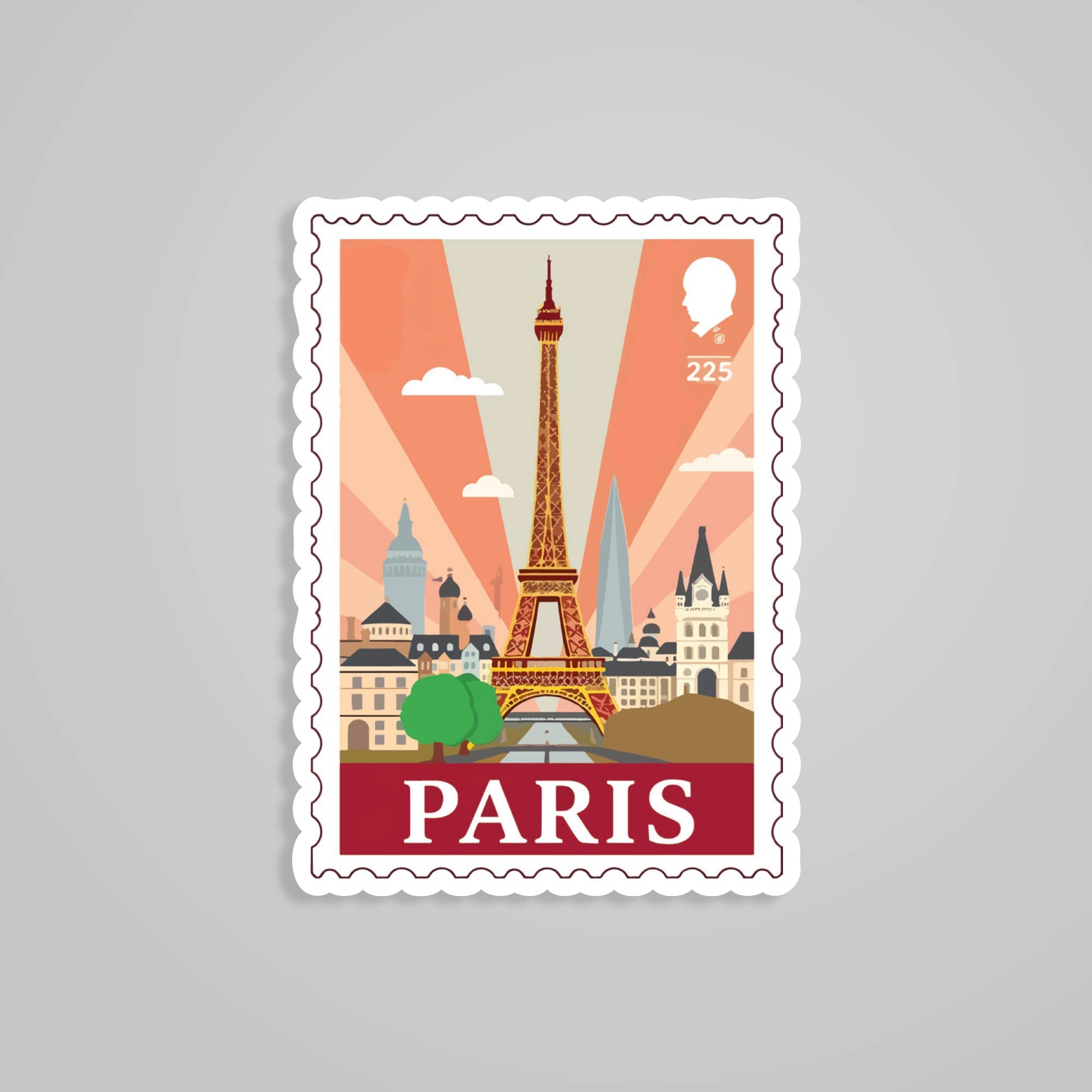 Fomo Store Stickers Travels Paris Eiffel Tower and Cityscape Post Stamp