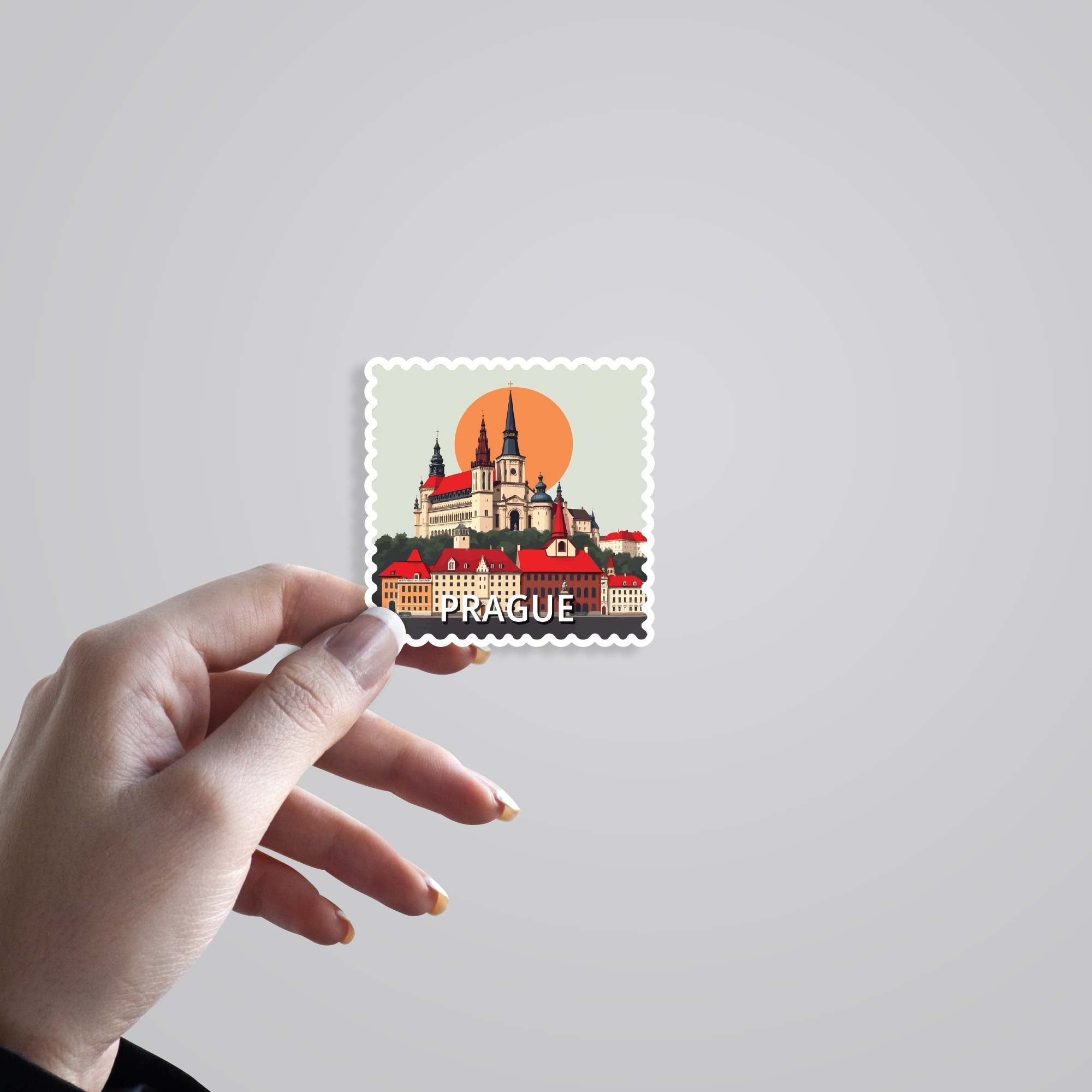 Prague Historic Church and Sunset Post Stamp Travels Stickers