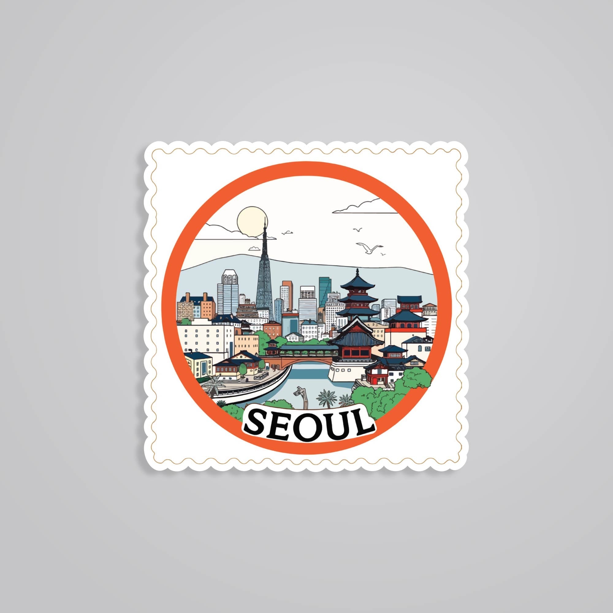 Fomo Store Stickers Travels Seoul City Skyline and Tradition Post Stamp