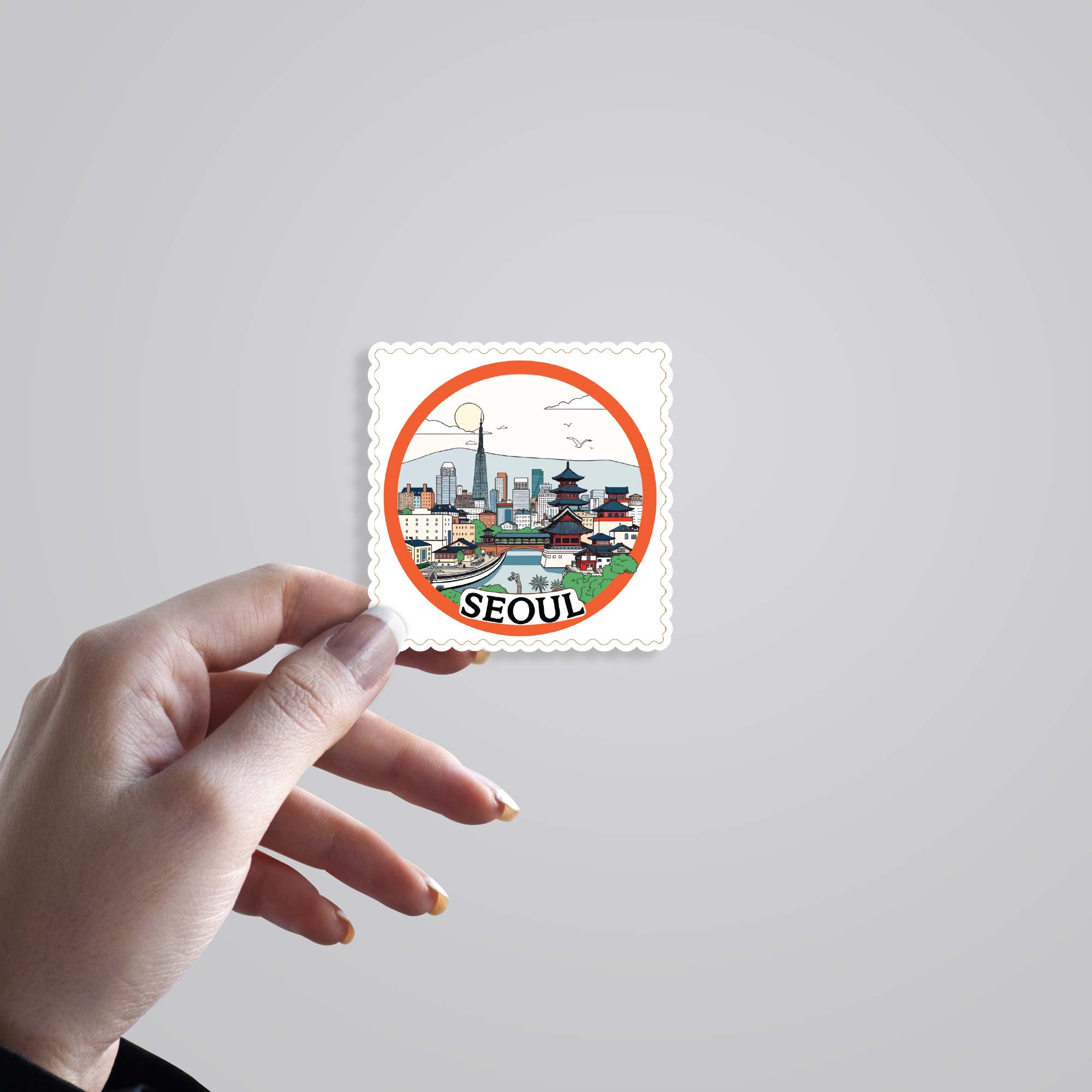 Seoul City Skyline and Tradition Post Stamp Travels Stickers