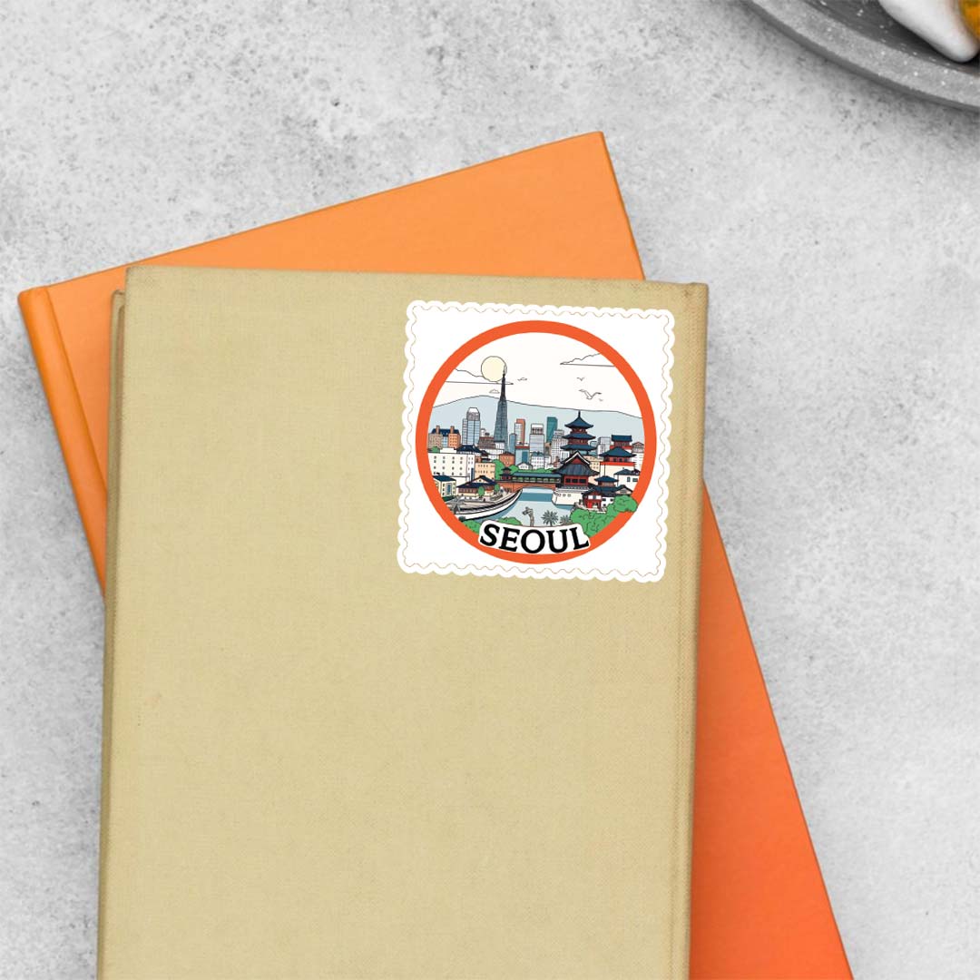 Seoul City Skyline and Tradition Post Stamp Travels Stickers