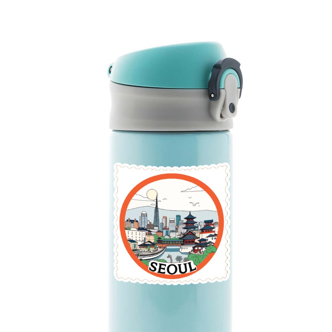 Seoul City Skyline and Tradition Post Stamp Travels Stickers