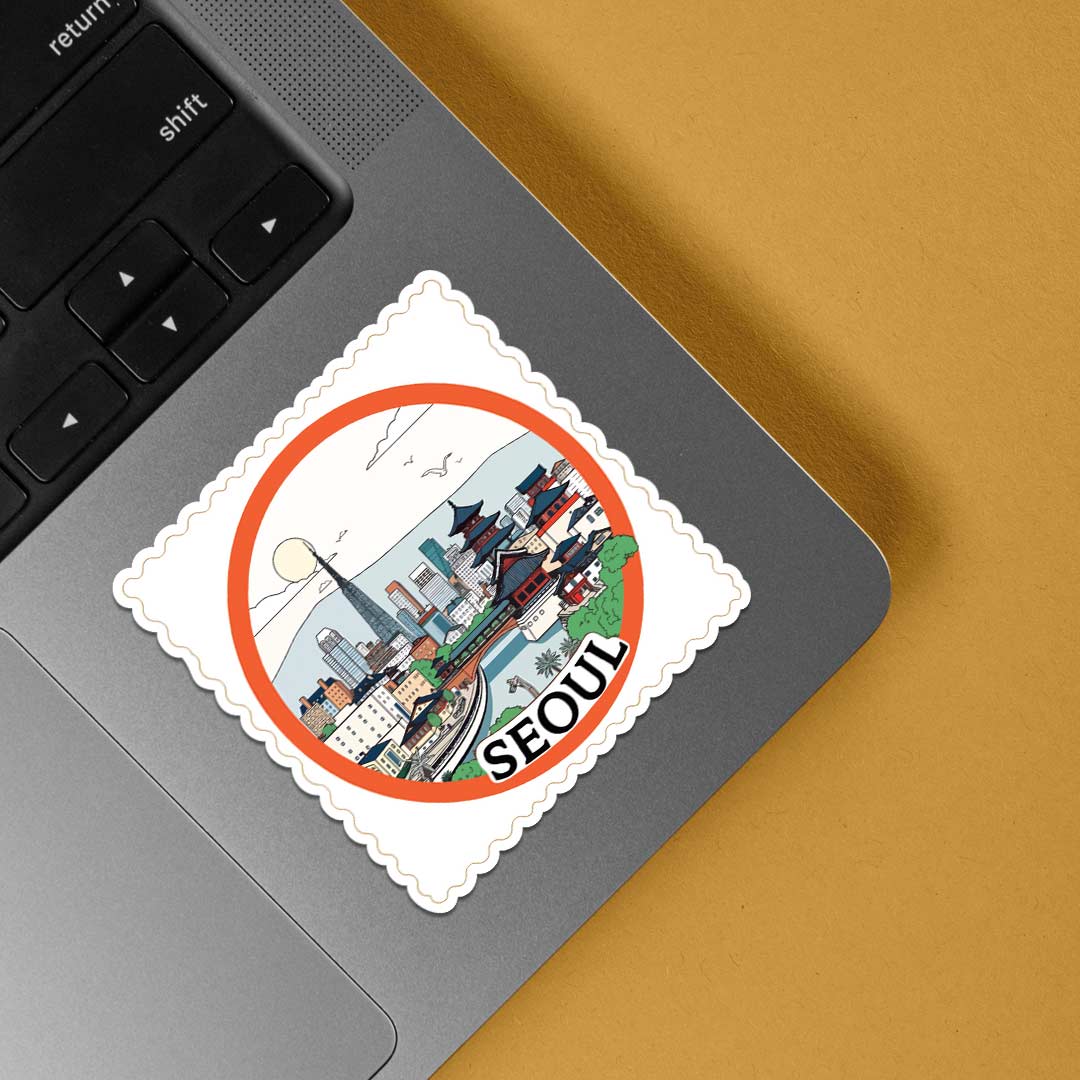 Seoul City Skyline and Tradition Post Stamp Travels Stickers