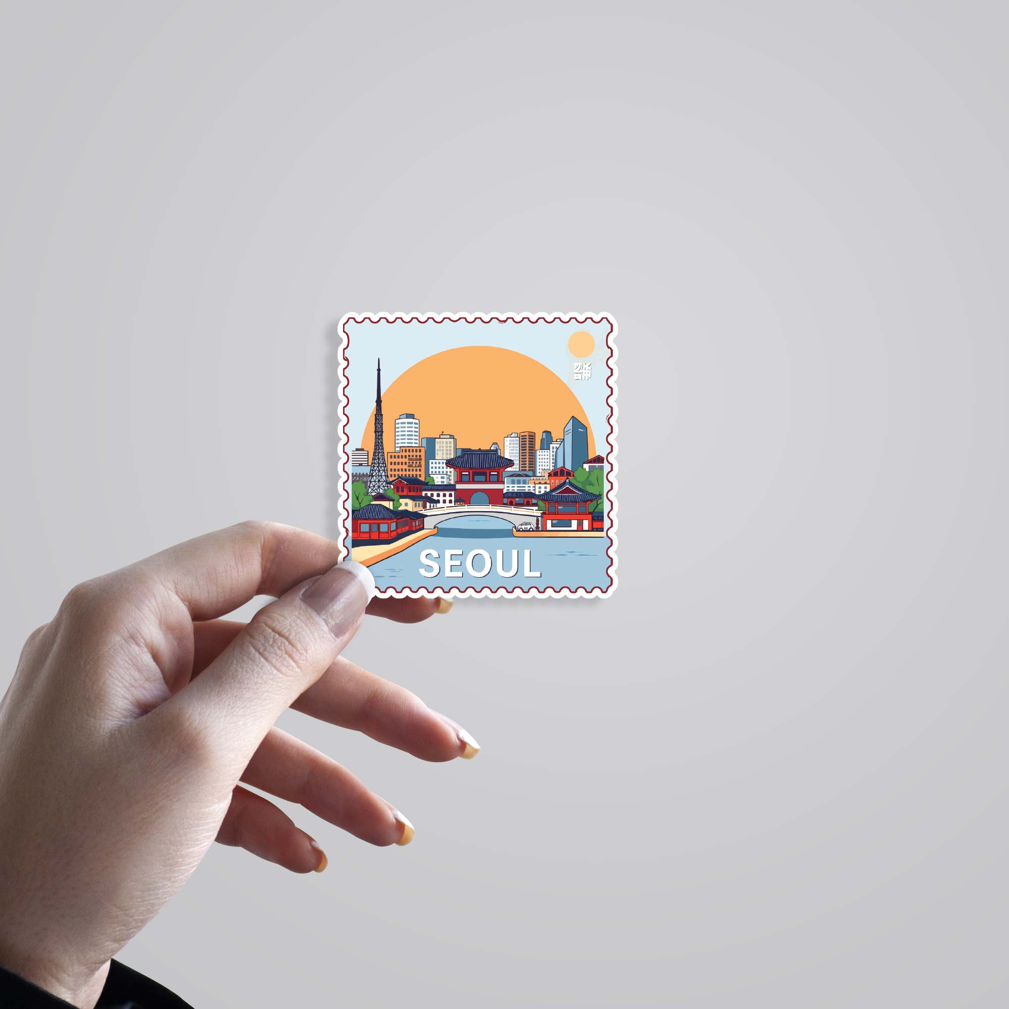 Seoul Cityscape and Tradition Post Stamp Travels Stickers
