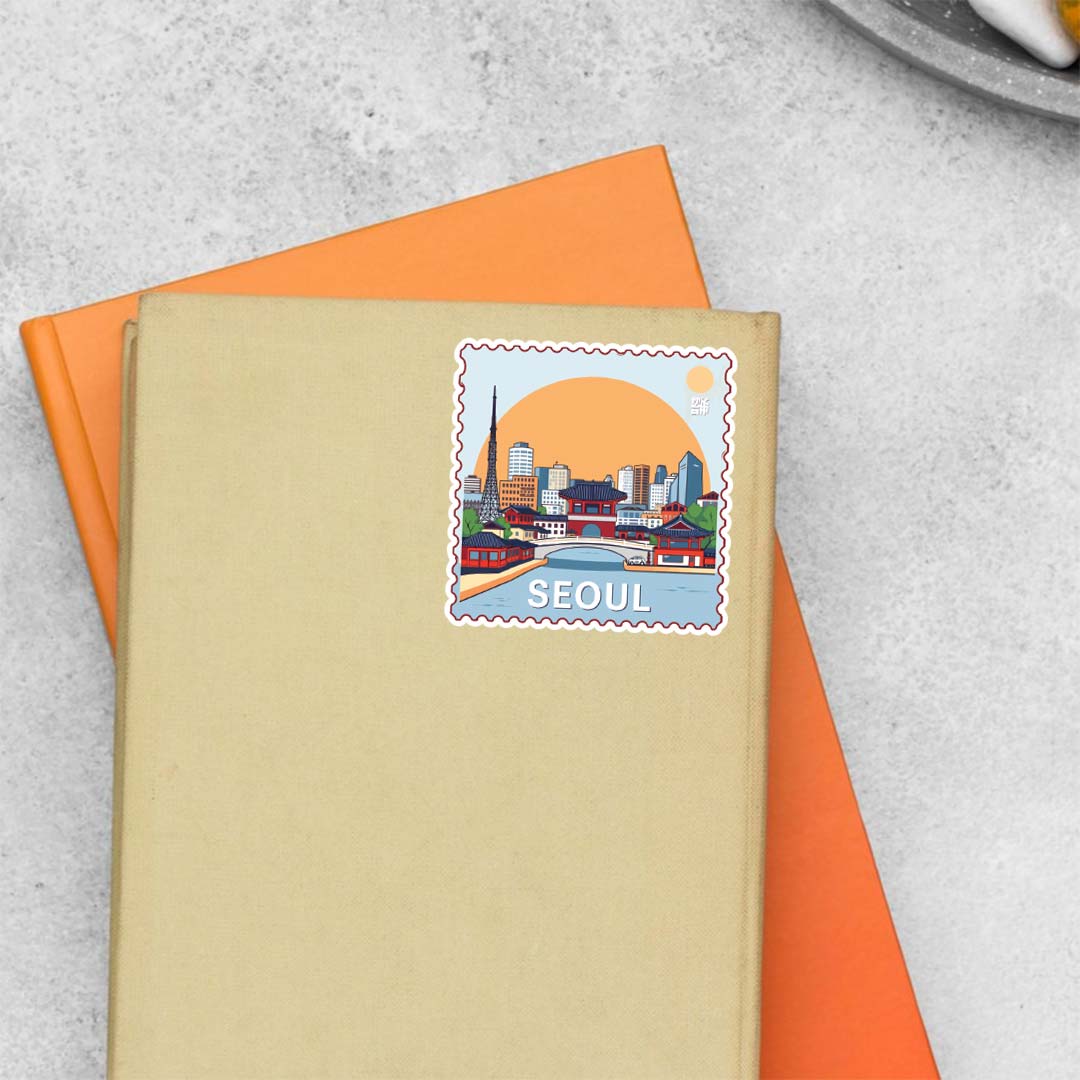 Seoul Cityscape and Tradition Post Stamp Travels Stickers