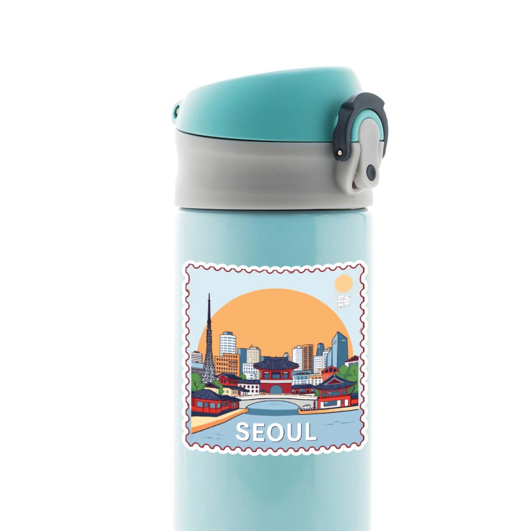 Seoul Cityscape and Tradition Post Stamp Travels Stickers