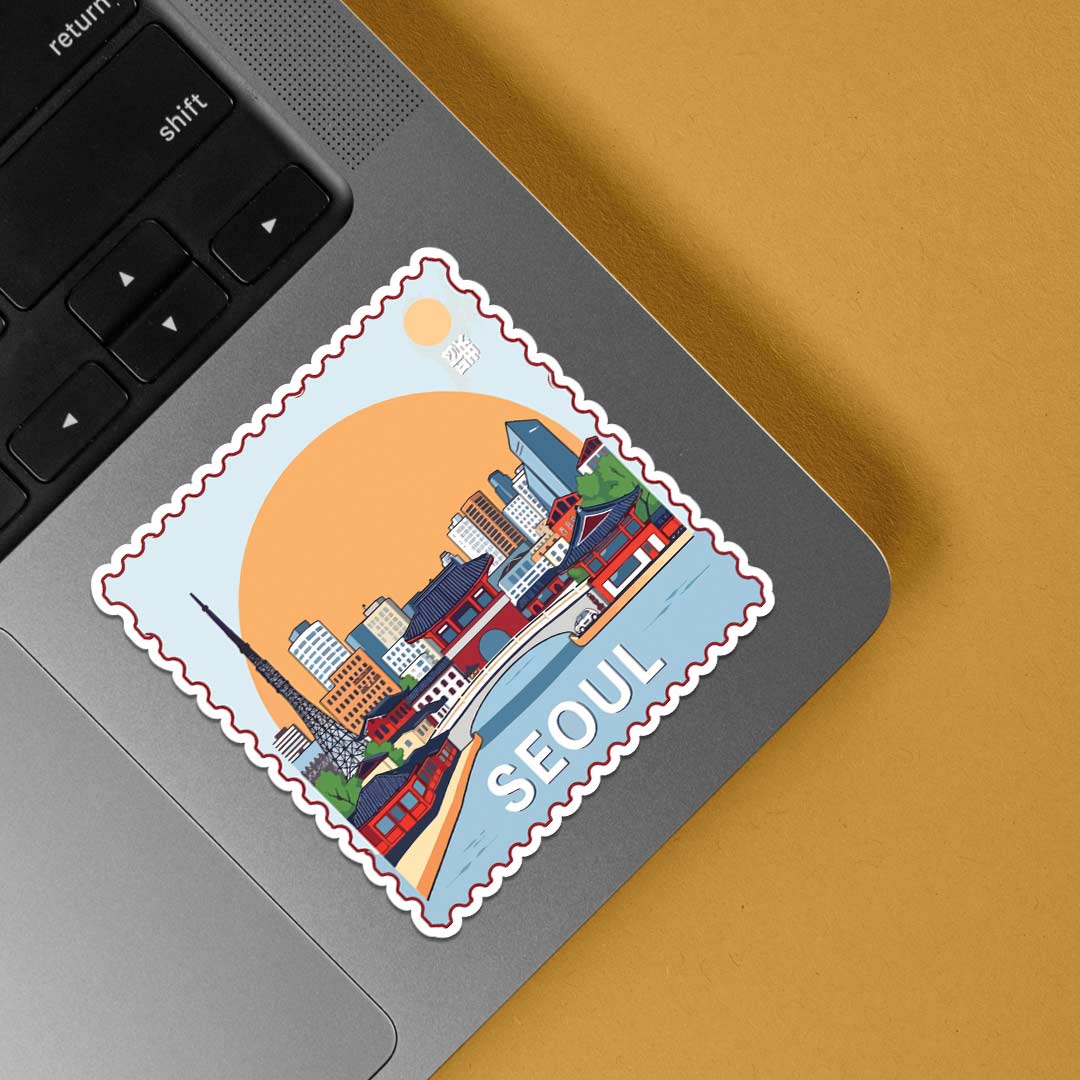 Seoul Cityscape and Tradition Post Stamp Travels Stickers