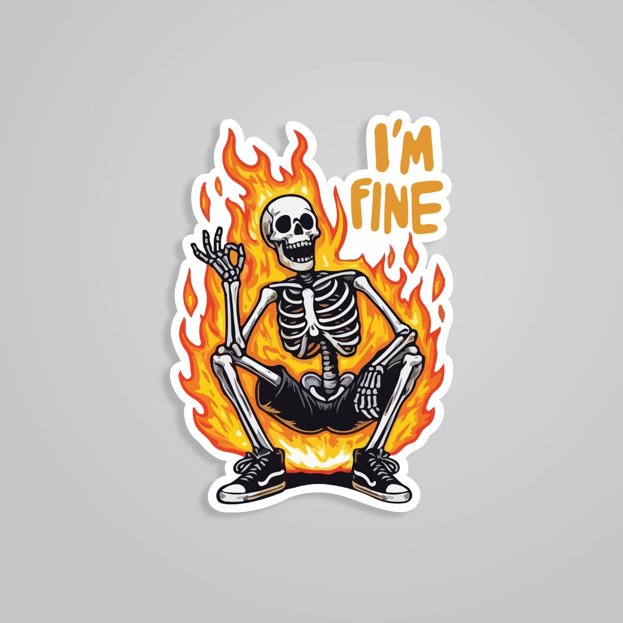 Fomo Store Stickers Witty Skeleton on fire I'm Fine