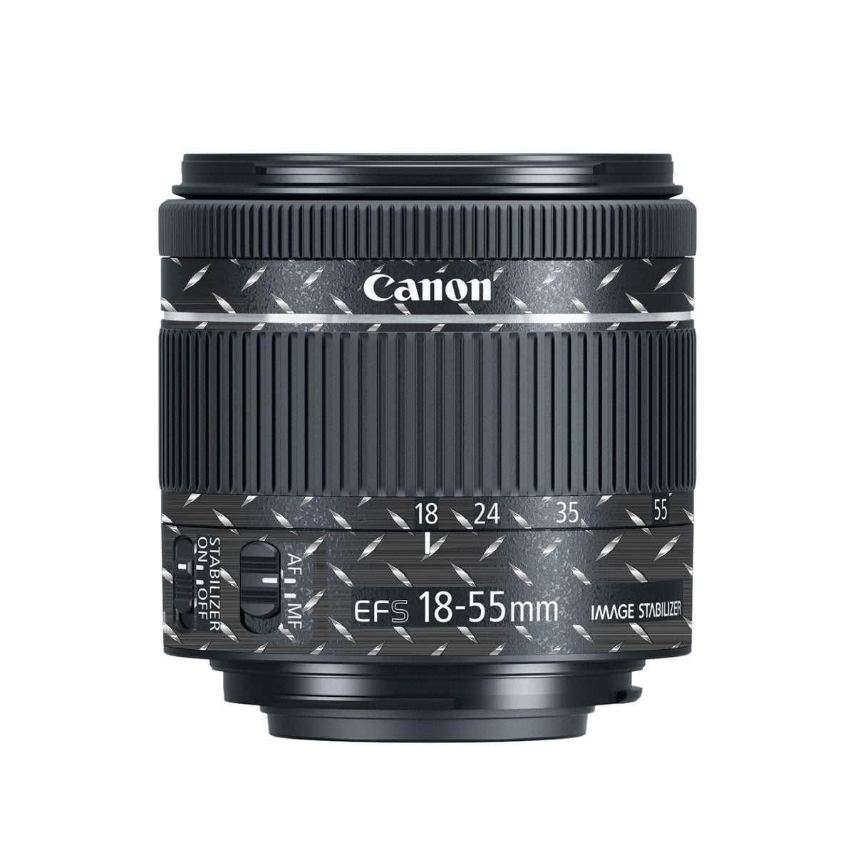 Textured Graphite Tread Canon EF-S 18-55mm F/4-5.6 IS STM Camera Lens Skin