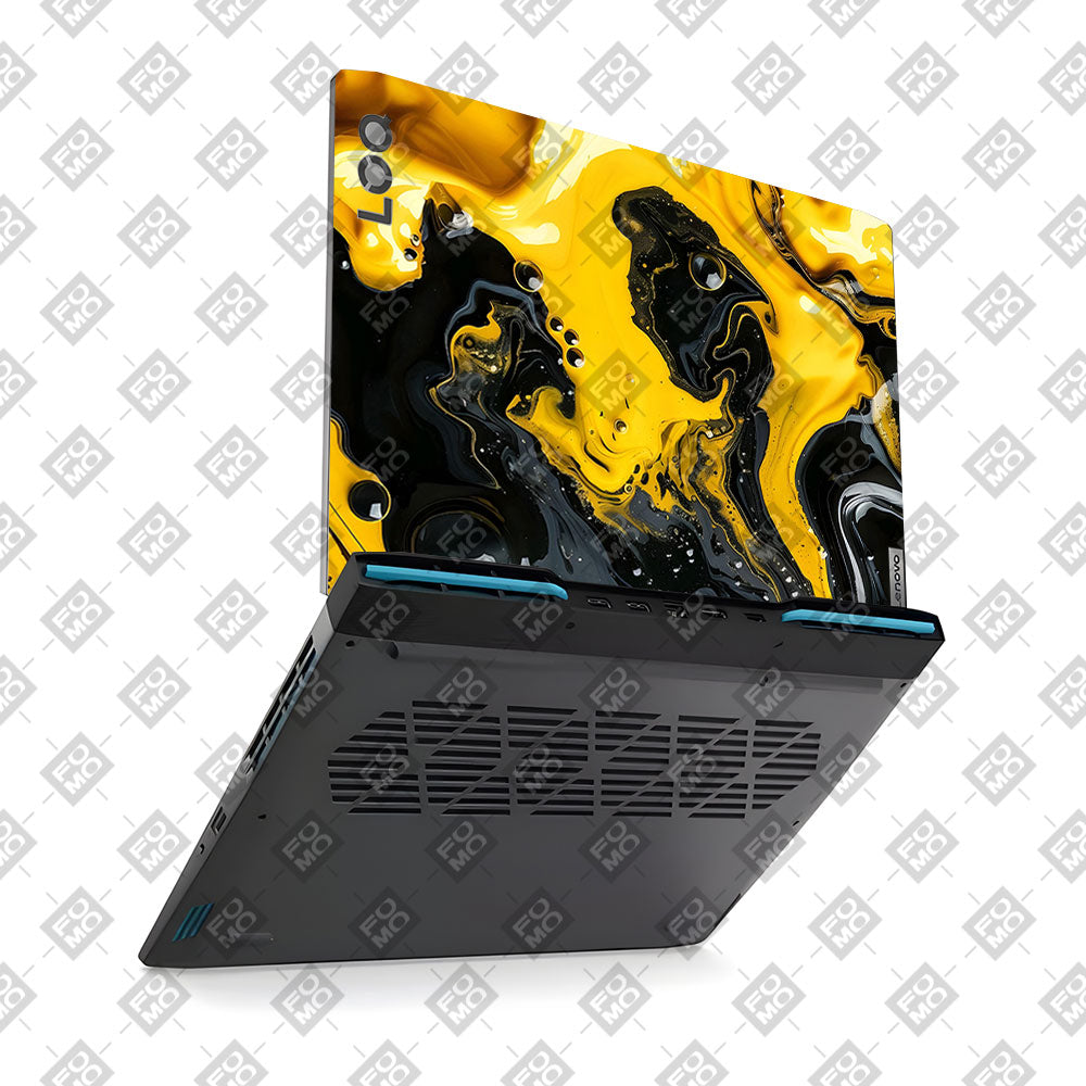 Yellow and Black Paint Swirls Lenovo LOQ 2023 15IRH8, 15APH8 Laptop Skin