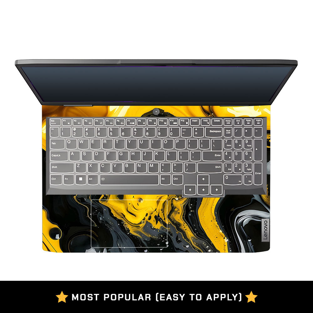Yellow and Black Paint Swirls Lenovo LOQ 2023 15IRH8, 15APH8 Laptop Skin