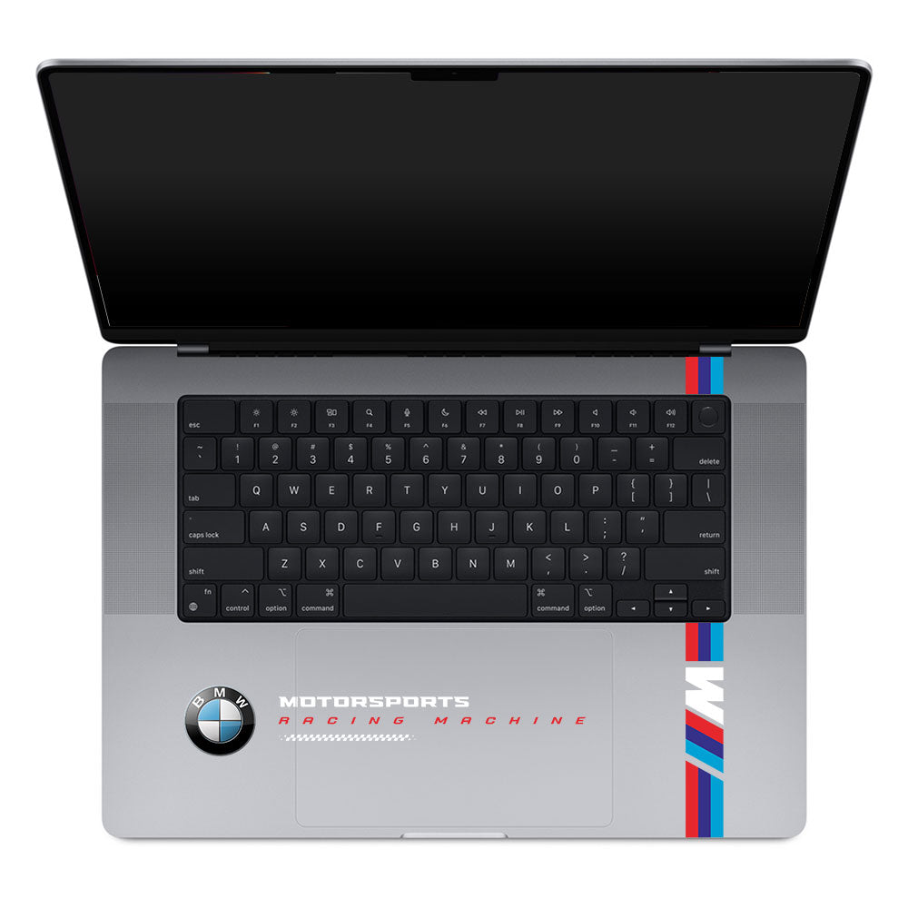 Transparent BMW Racing Graphic MacBook Pro 16 M1, M2, M3, M4 2021-2024 Laptop Skin