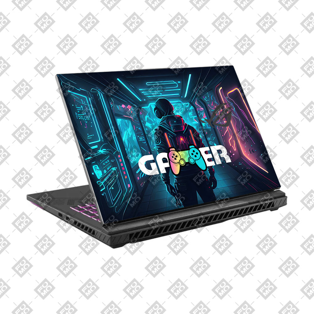 Gamer in Glowing Background Gaming Asus ROG Strix G16 G614 Laptop Skin