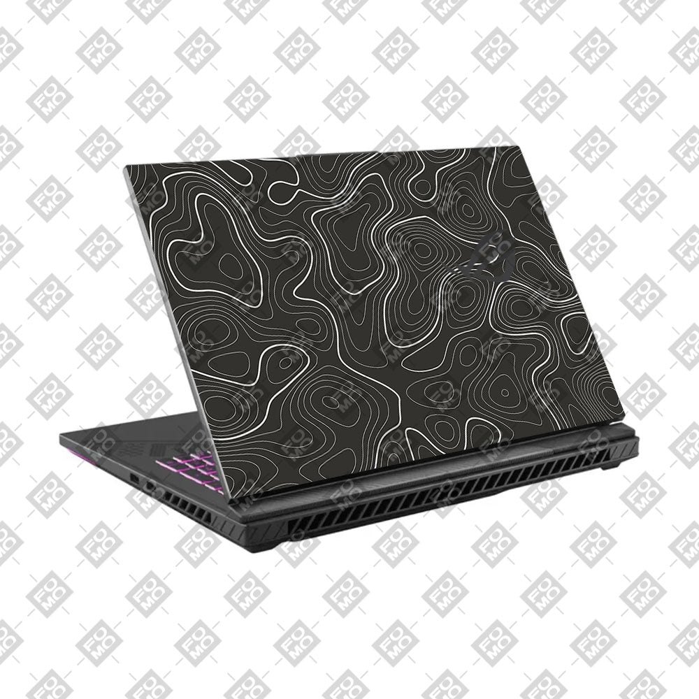 Grayscale Topographic Lines Asus ROG Strix G16 G614 Laptop Skin