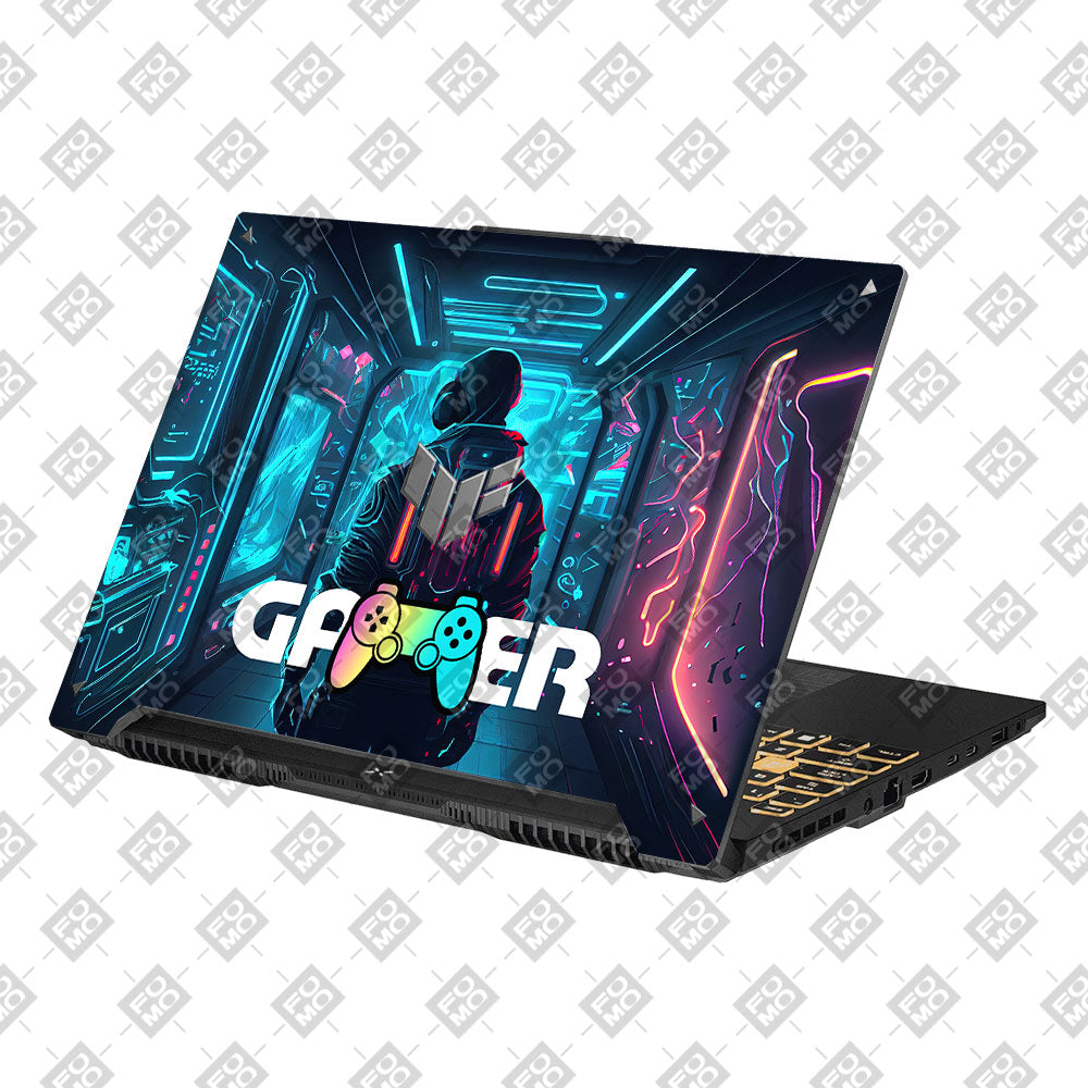 Gamer in Glowing Background Gaming Asus Gaming V16 V3607 Laptop Skin