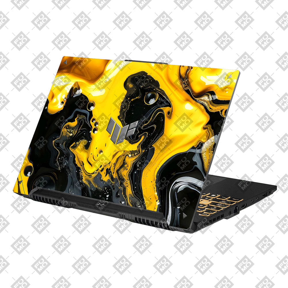 Yellow and Black Paint Swirls Asus Gaming V16 V3607 Laptop Skin