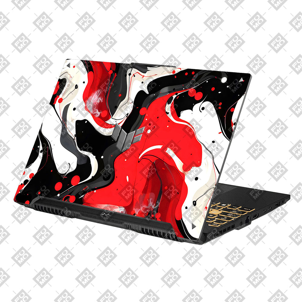 Red and White Paint Swirls Asus Gaming V16 V3607 Laptop Skin