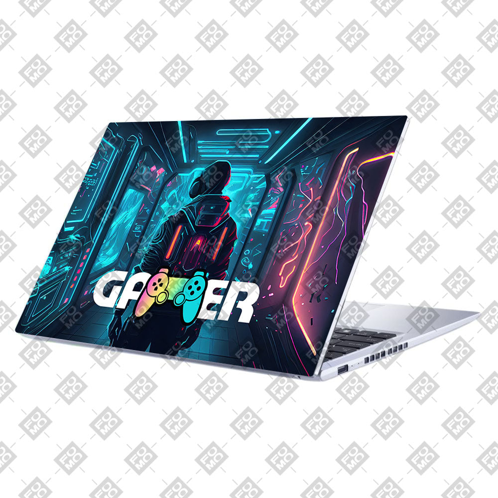 Gamer in Glowing Background Gaming Asus Vivobook 15 X1502VA Laptop Skin