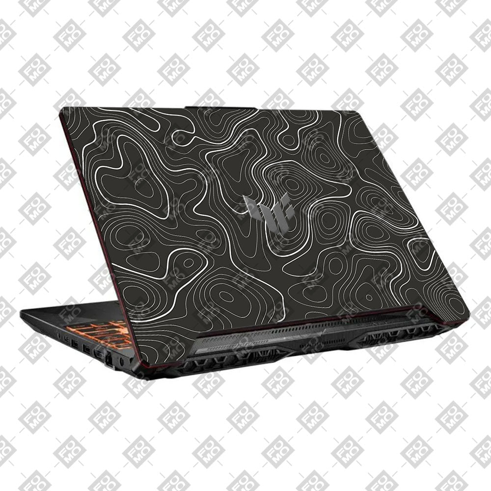 Grayscale Topographic Lines Asus TUF F15 FX506 and A15 FA506 Laptop Skin