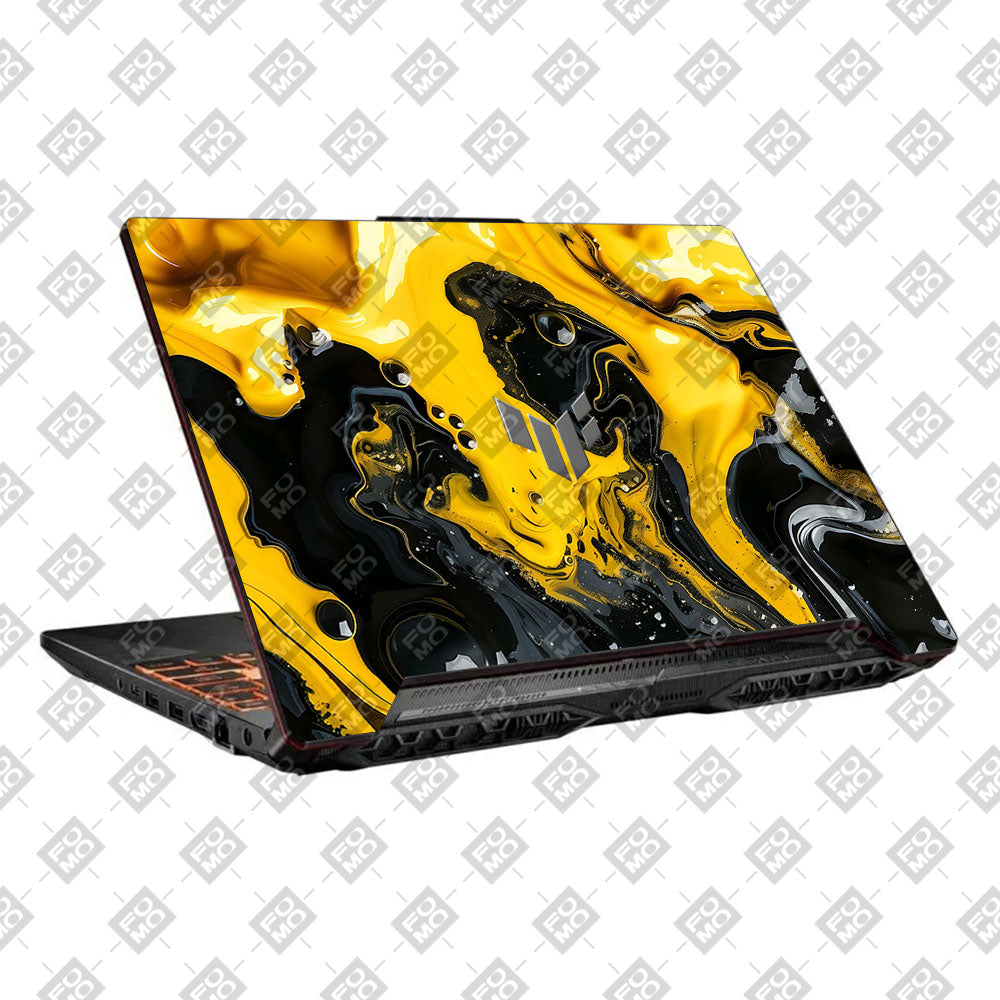 Yellow and Black Paint Swirls Asus TUF F15 FX506 & A15 FA506 Laptop Skin