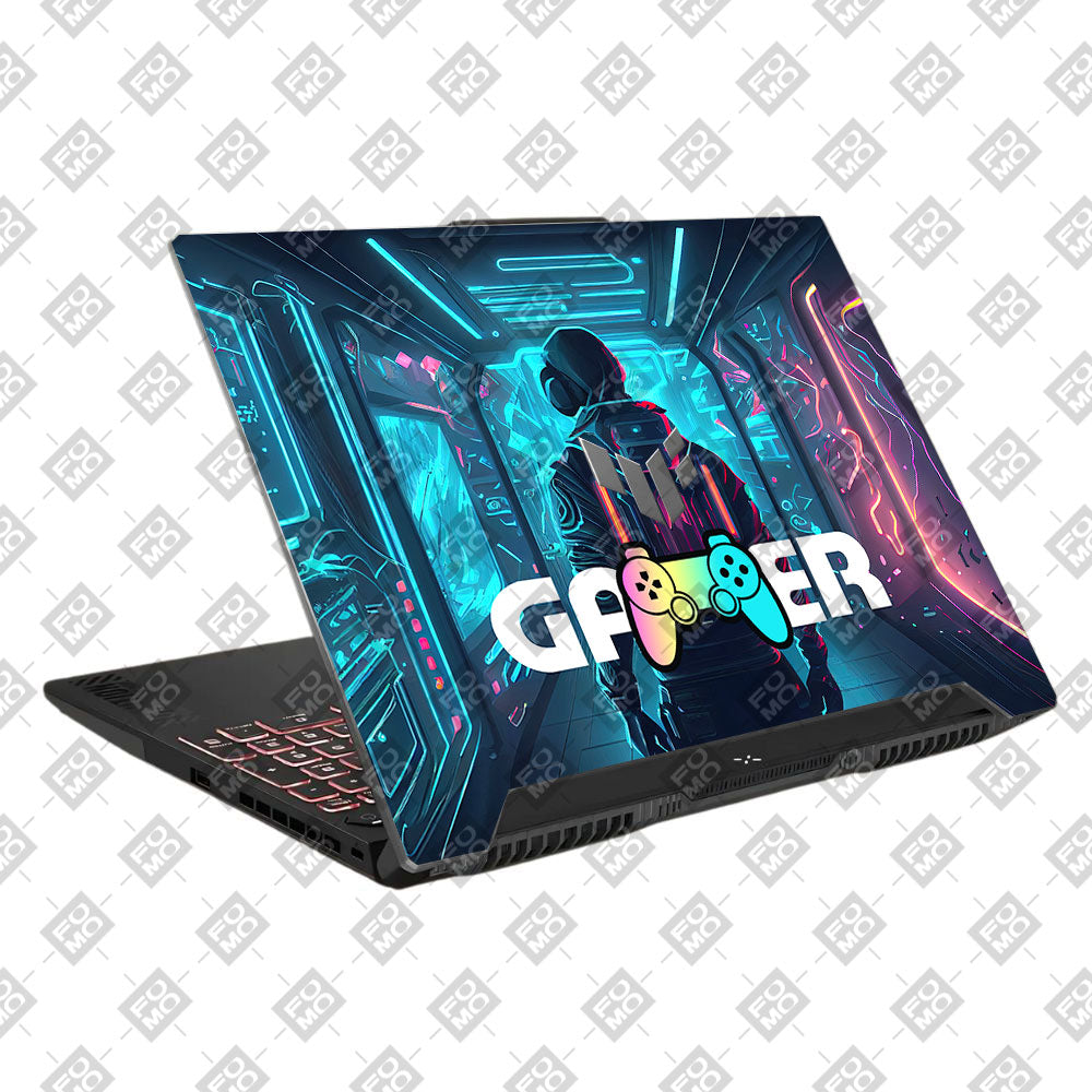 Gamer in Glowing Background Asus TUF F15 FX507 and A15 FA507 Laptop Skin