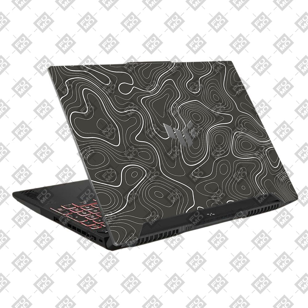 Grayscale Topographic Lines Asus TUF F15 FX507 and A15 FA507 Laptop Skin