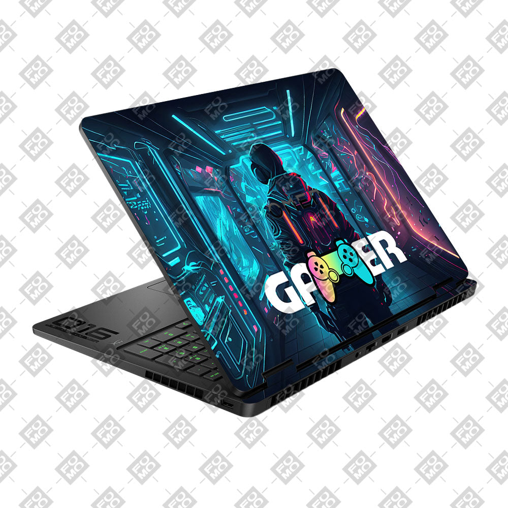 Gamer in Glowing Background Gaming HP Omen Gaming 16 2025, 2026 Laptop Skin