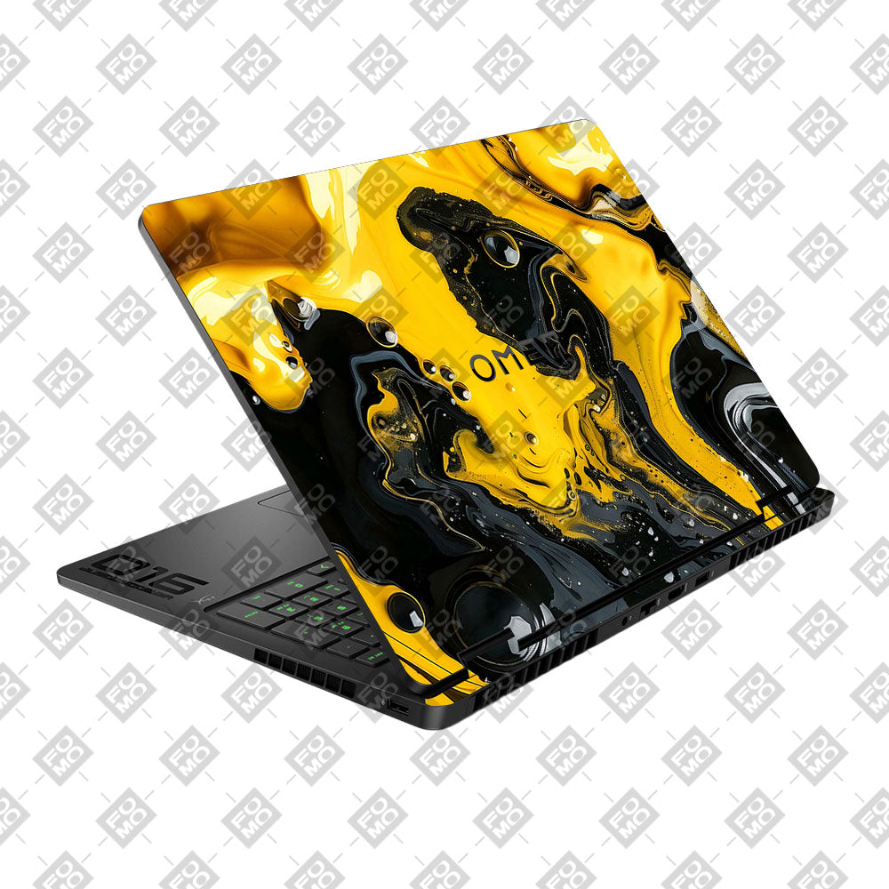 Yellow and Black Paint Swirls HP Omen Gaming 16 2025, 2026 Laptop Skin