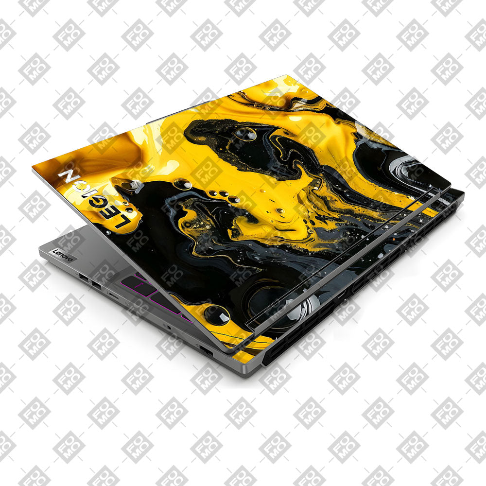 Yellow and Black Paint Swirls Lenovo Legion 5 16IRX9 Laptop Skin
