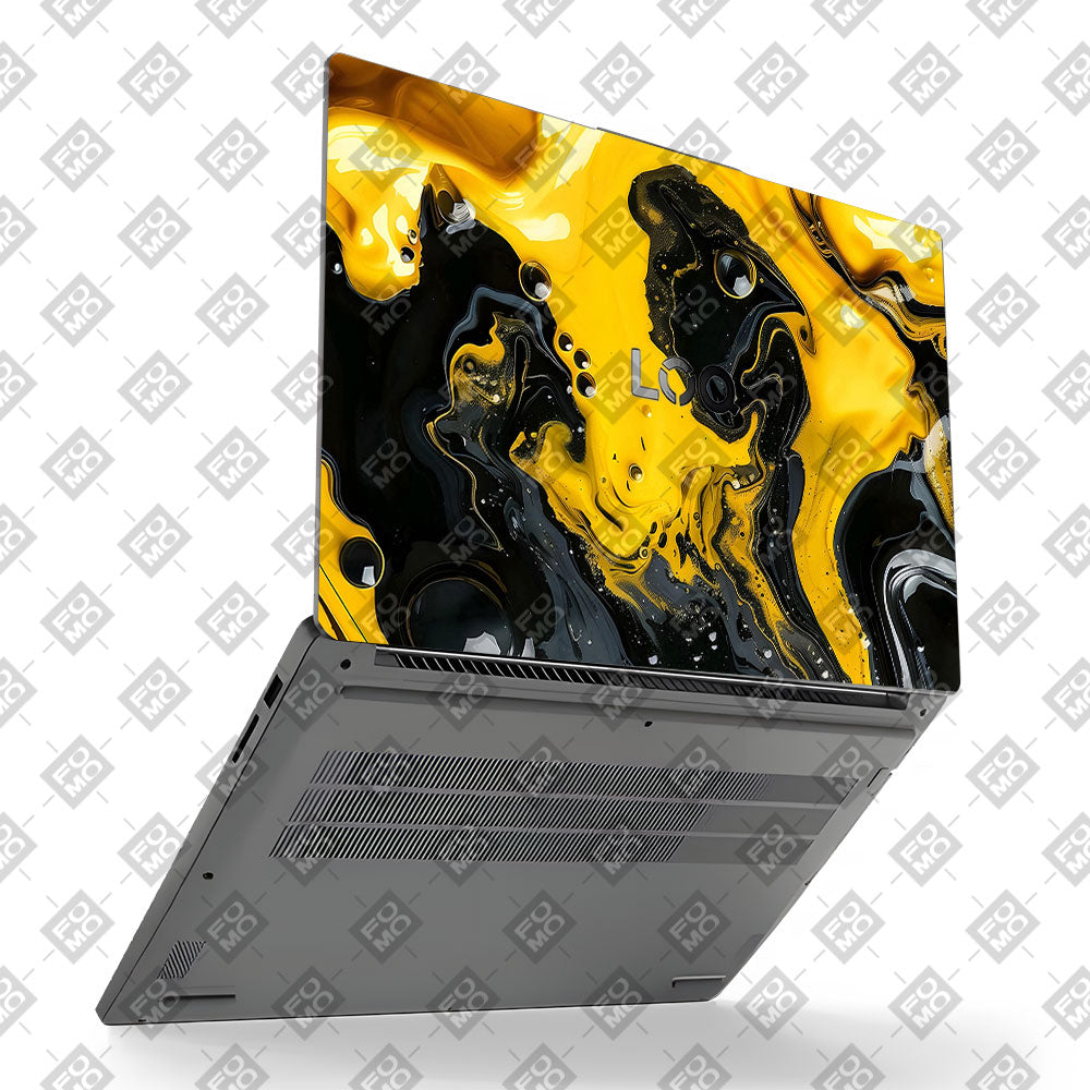 Yellow and Black Paint Swirls Lenovo LOQ Essential 15IAX9E Laptop Skin