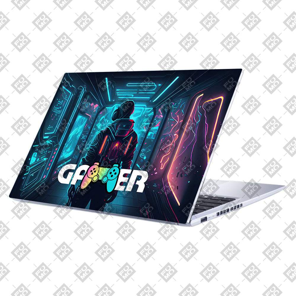 Gamer in Glowing Background Gaming Asus Vivobook 15 X1502ZA Laptop Skin