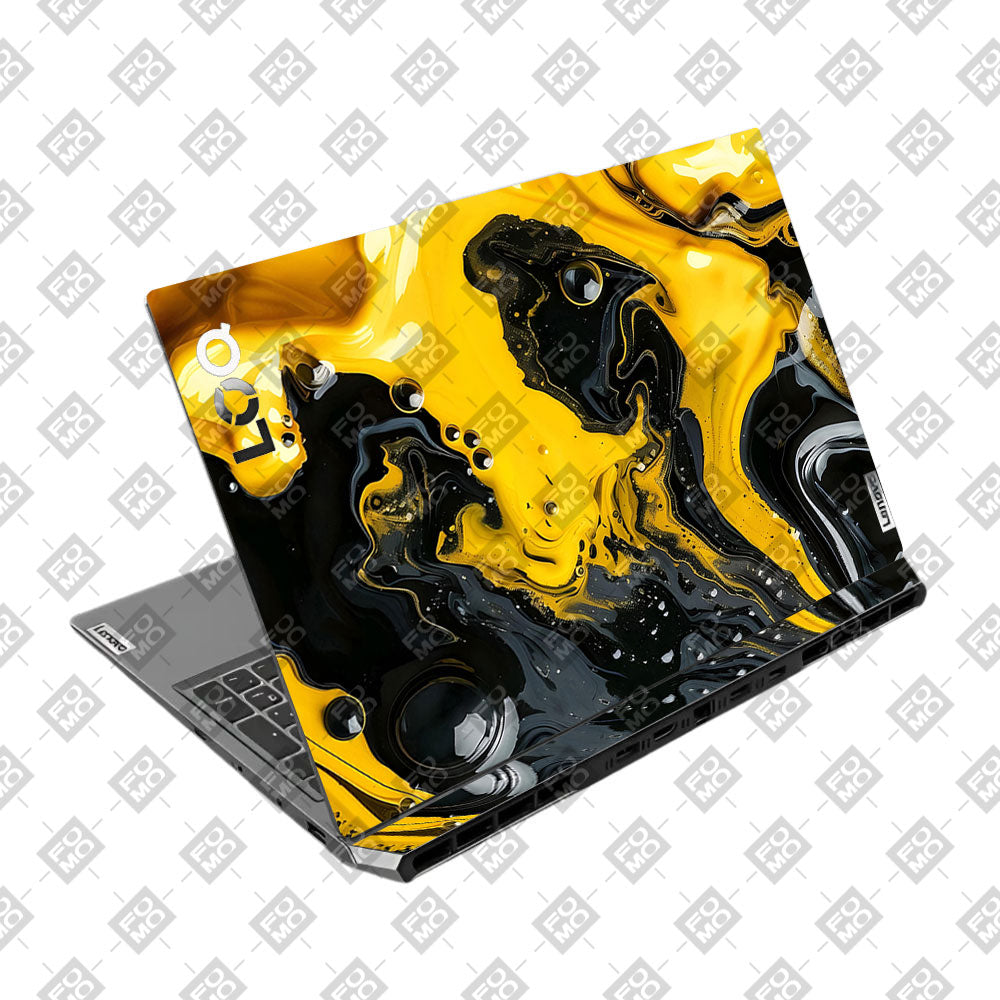 Yellow and Black Paint Swirls Lenovo LOQ 2024, 2025 Laptop Skin