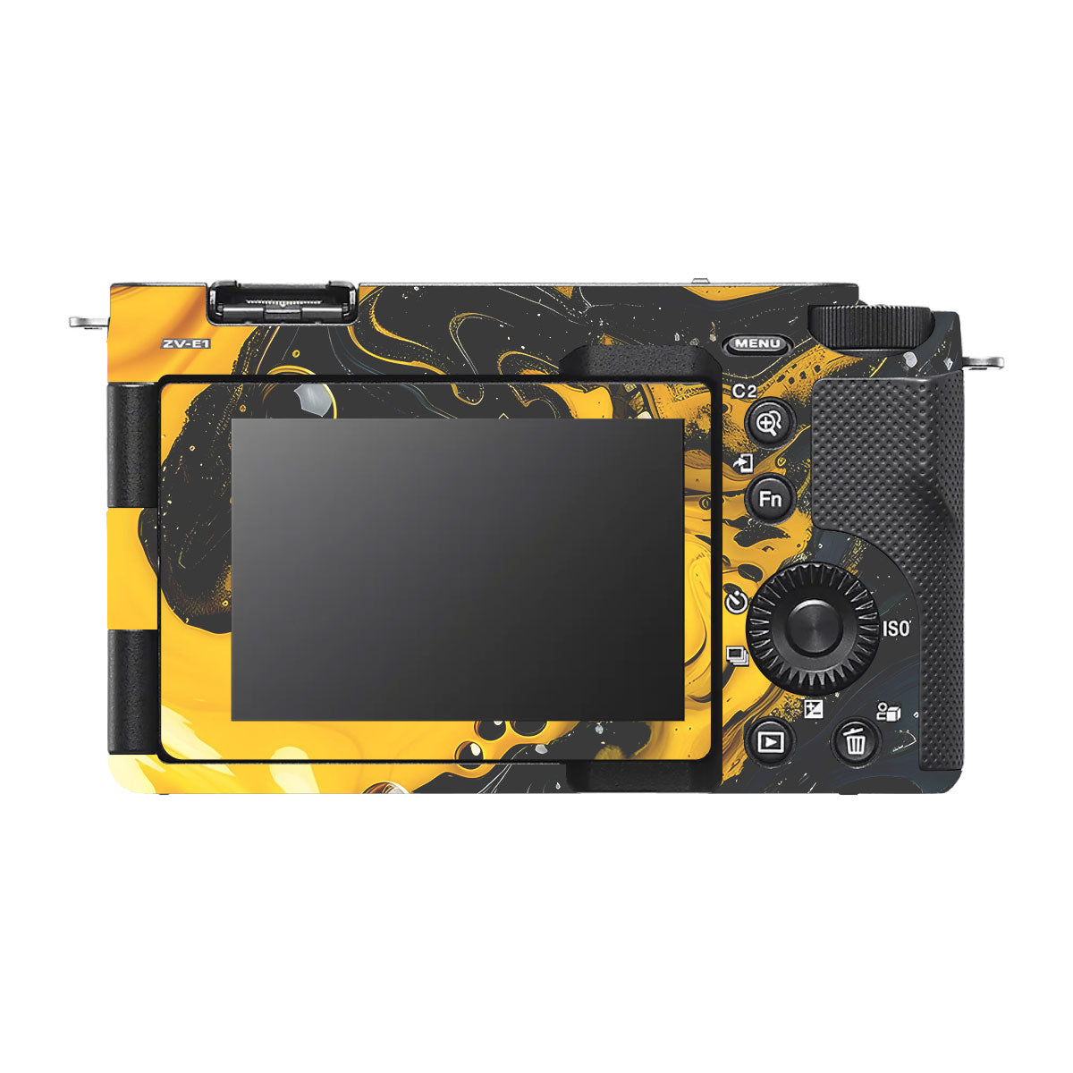 Yellow and Black Paint Swirls Sony ZV-E1 Camera Skins