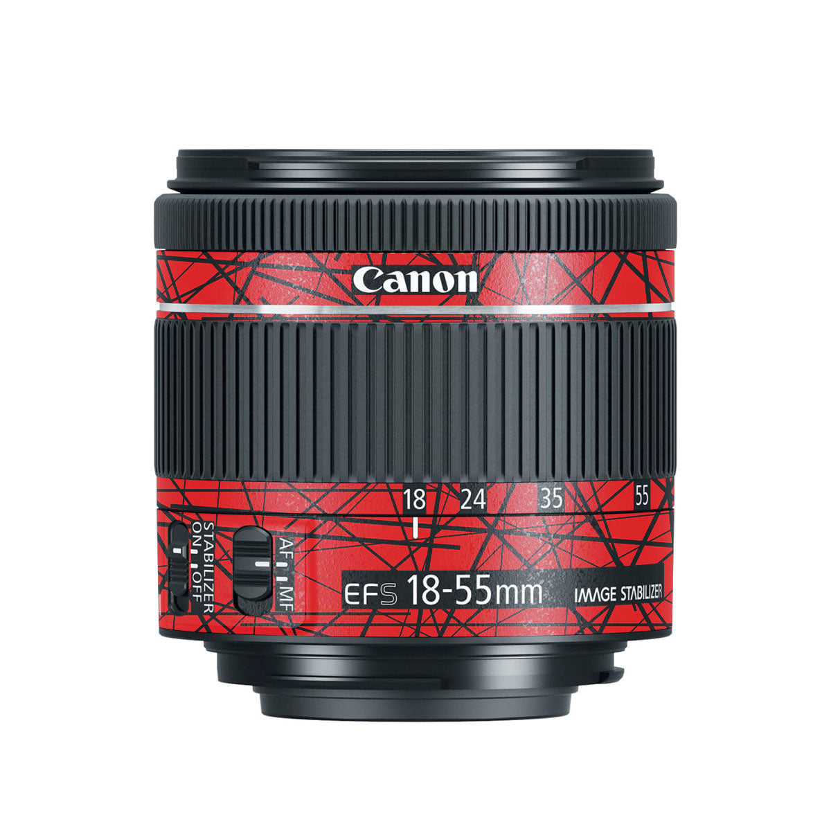 Textured Red Chaos Line Canon EF-S 18-55mm F/4-5.6 IS STM Camera Lens Skin