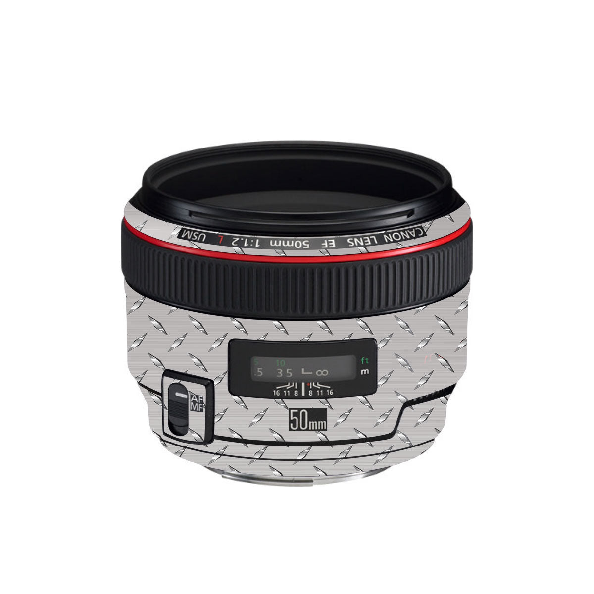 Textured Silver Tread Canon EF 50mm F/1.2 L USM Camera Lens Skin