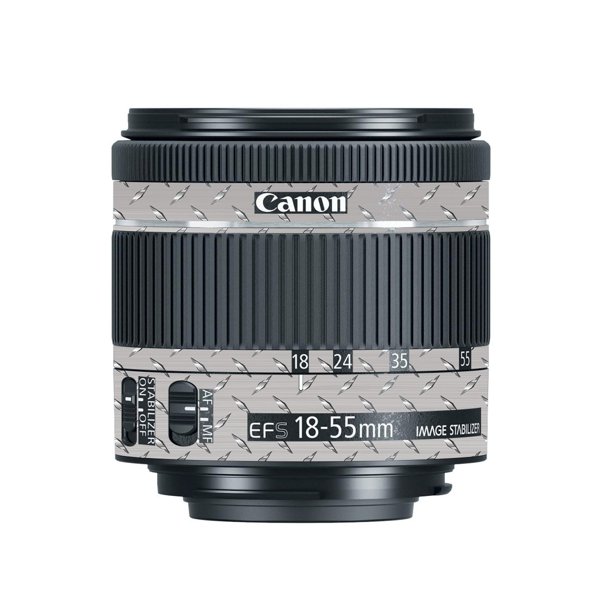 Textured Silver Tread Canon EF-S 18-55mm F/4-5.6 IS STM Camera Lens Skin