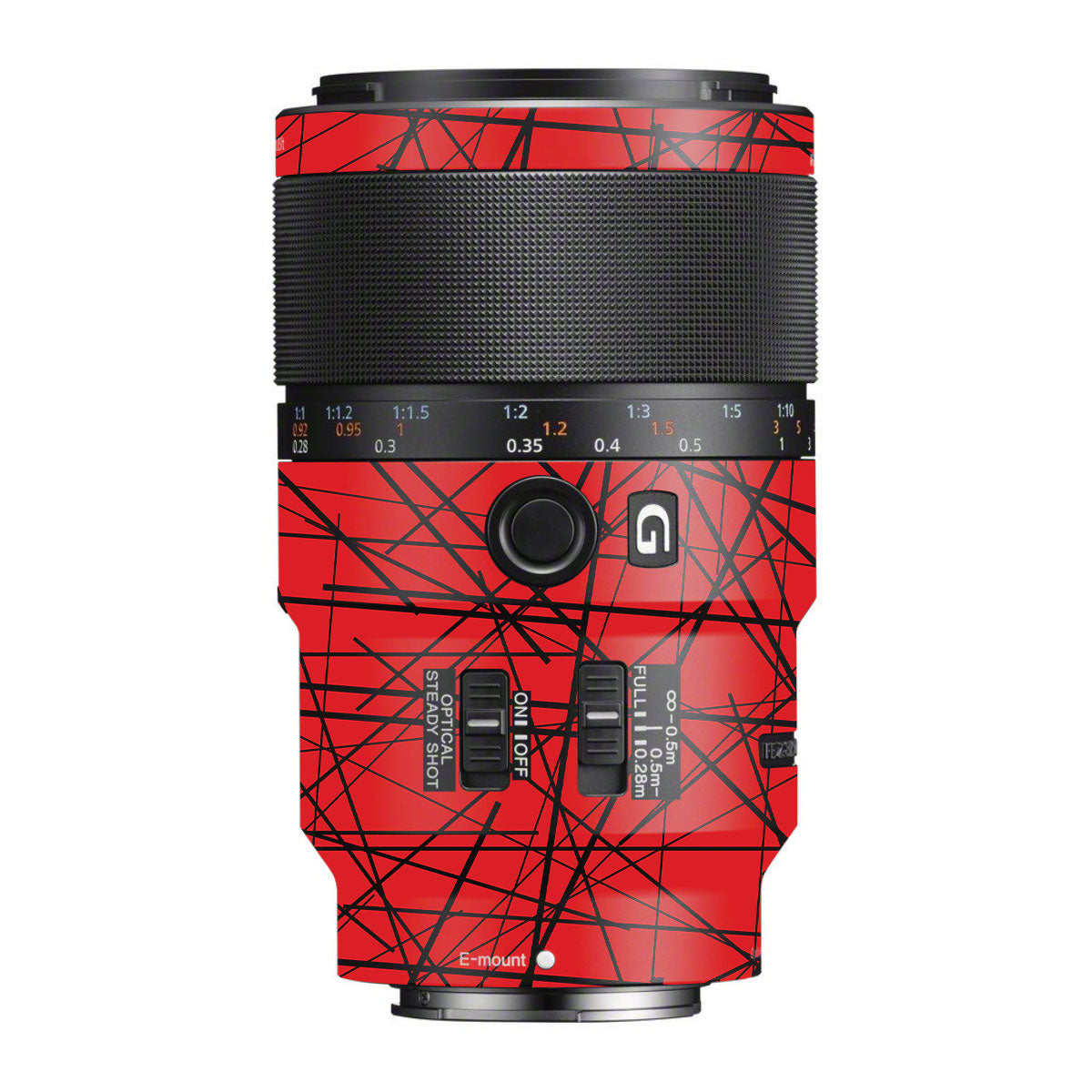 Textured Red Chaos Line Sony FE 90mm F/2.8 Macro OSS Camera Lens Skin