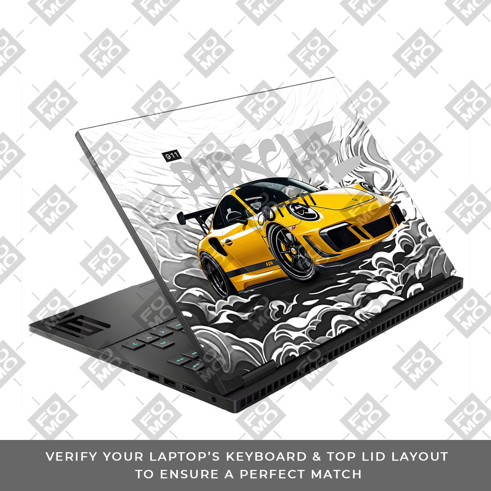 Porsche 911 Yellow Blaze HP Omen Gaming 16 Laptop Skin