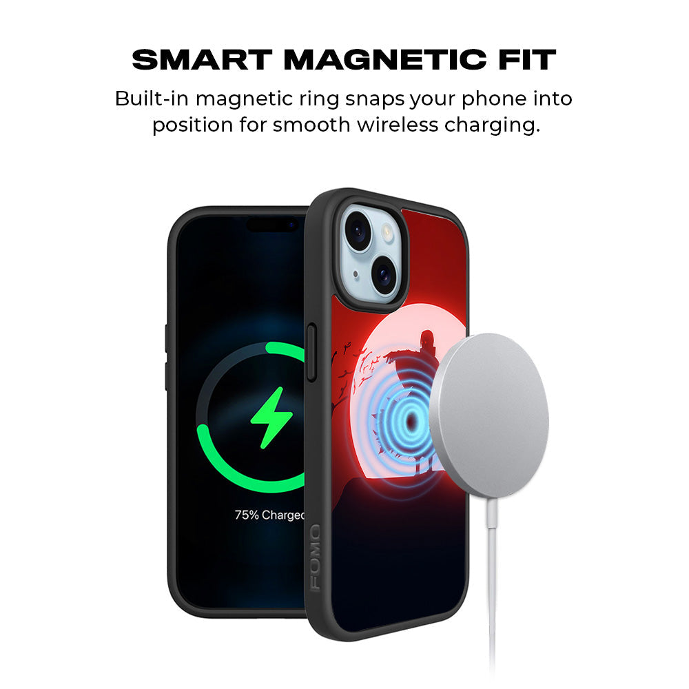 Itachi Uchiha Under Red Moon 3D Skin with Shockguard Armour Magsafe Case for Apple iPhone 15