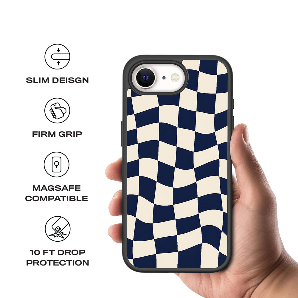 Wavy Checkerboard Skin with Shockguard Armour Magsafe Case for Apple iPhone 16E