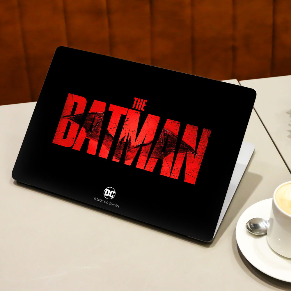 Gotham's Guardian: The Batman in Bold Red DC Laptop Skin for Superhero ...