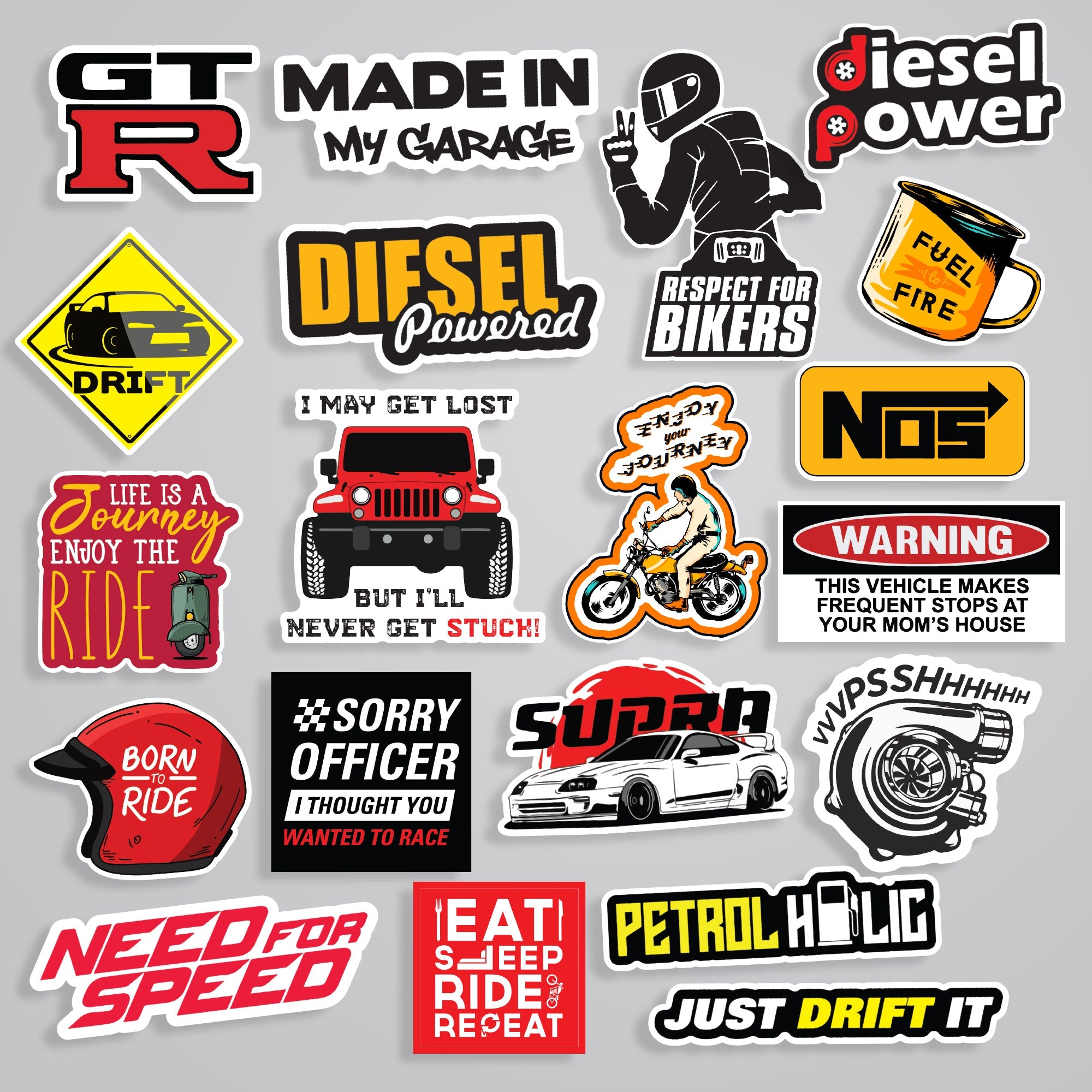Rev Up Your Style with 20 Cars & Bikes Stickers - Pack 1 for Enthusiasts